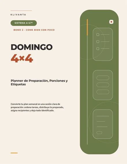 Portada de Domingo 4×4 — Planner de Preparación, Porciones y Etiquetas